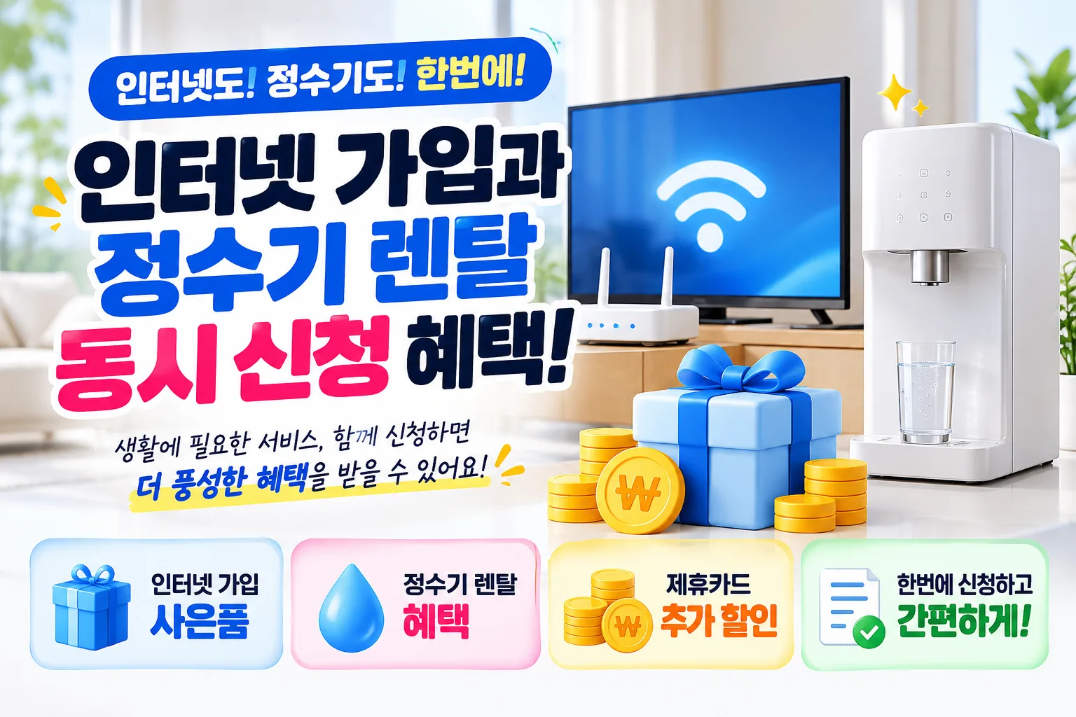 인터넷 가입과 정수기 렌탈 동시 신청 혜택|사은품·월요금·할인 조건 비교