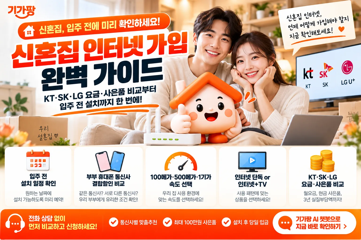 신혼집 인터넷 가입 완벽 가이드｜KT·SK·LG 요금·사은품 비교부터 입주 전 설치까지