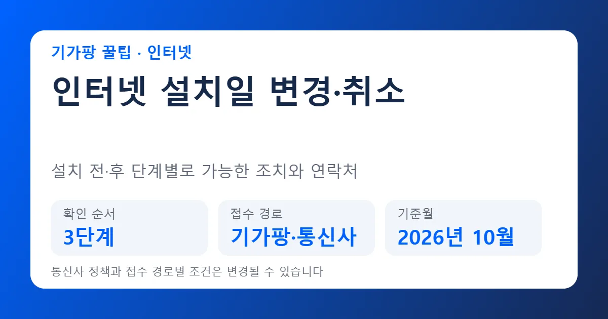 인터넷 신청 후 설치일 변경·취소하는 방법｜KT·SK·LG 접수 경로별 확인 순서 (2026년 10월 기준)