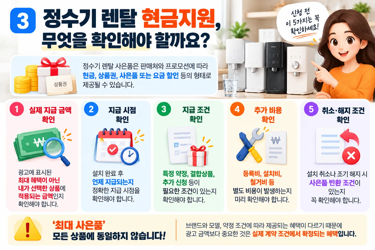 정수기 렌탈 현금지원 확인 가이드