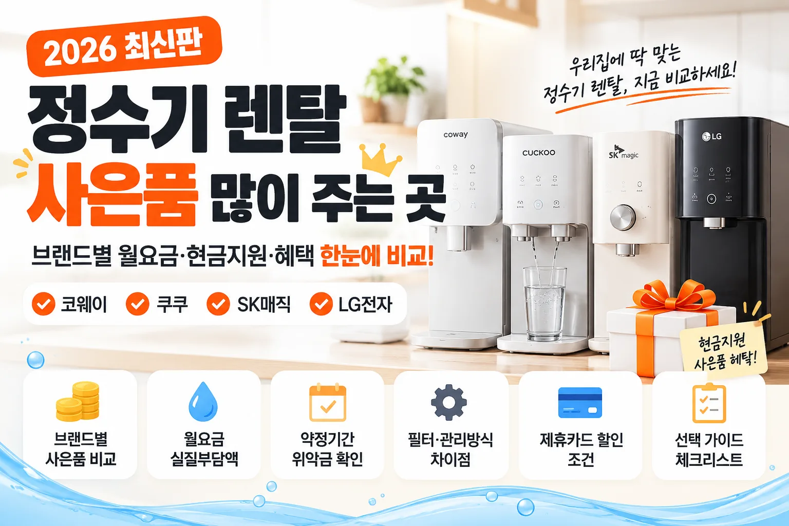정수기 렌탈 사은품 많이 주는 곳 2026 비교｜현금지원·월요금·혜택 확인