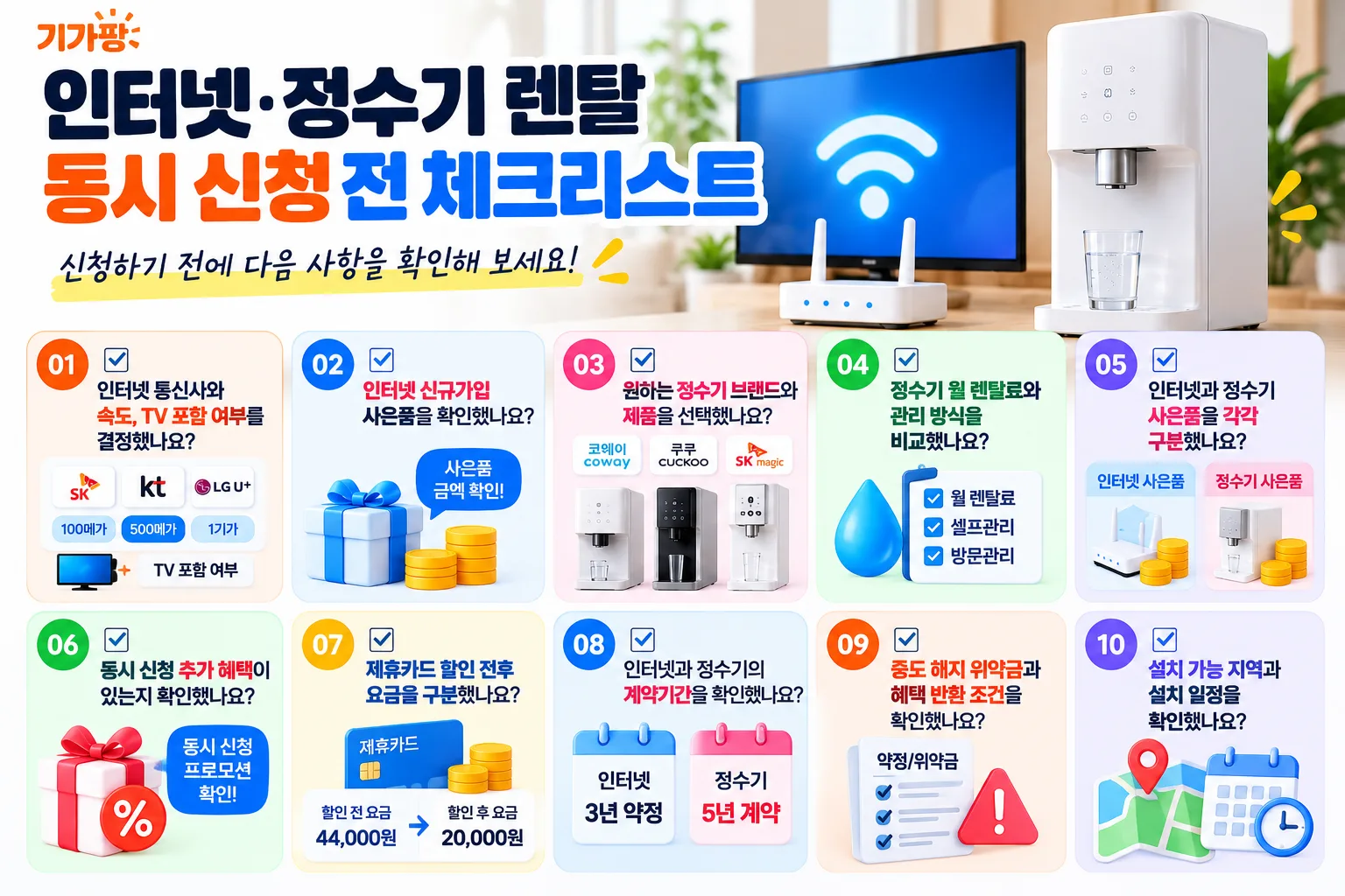 인터넷·정수기 동시 신청 체크리스트