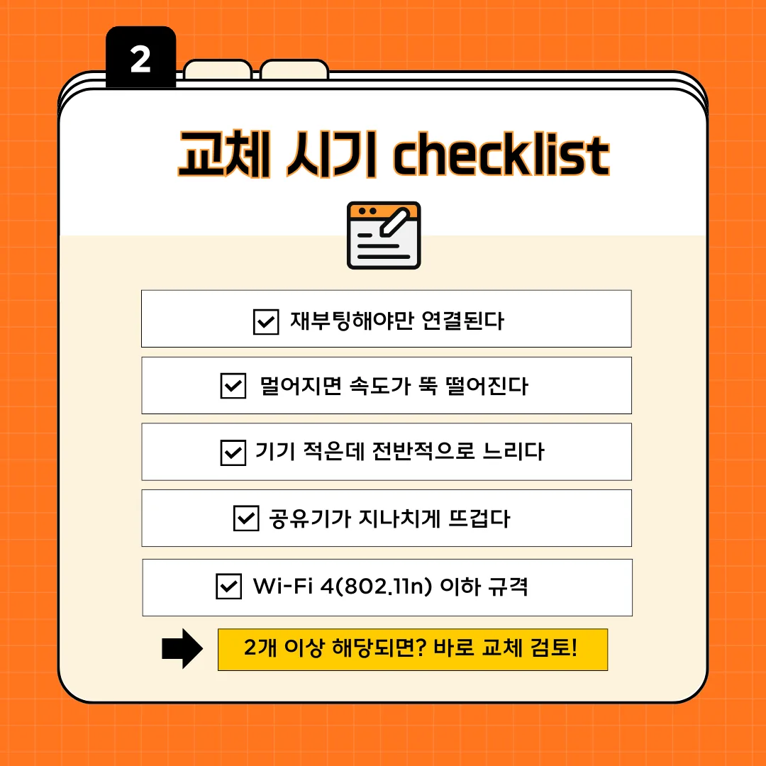 공유기 교체가 필요한 증상 체크리스트 이미지
