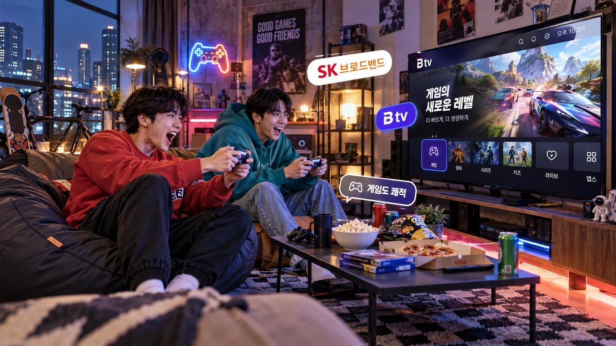 Btv 화면으로 게임을 즐기는 두 청년