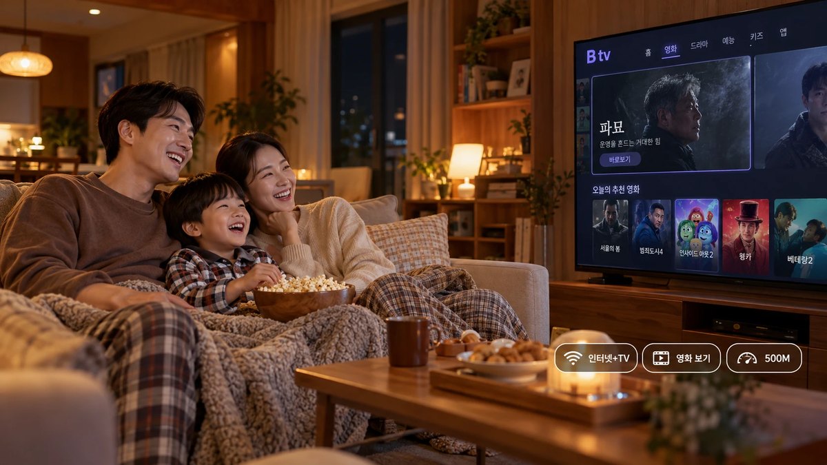Btv로 영화를 보는 가족과 인터넷+TV 500M 안내