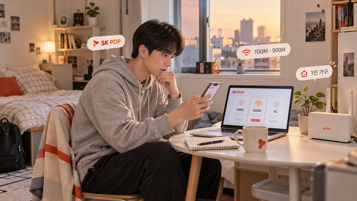SK POP 100M·500M 속도를 비교해 선택하는 1인 가구