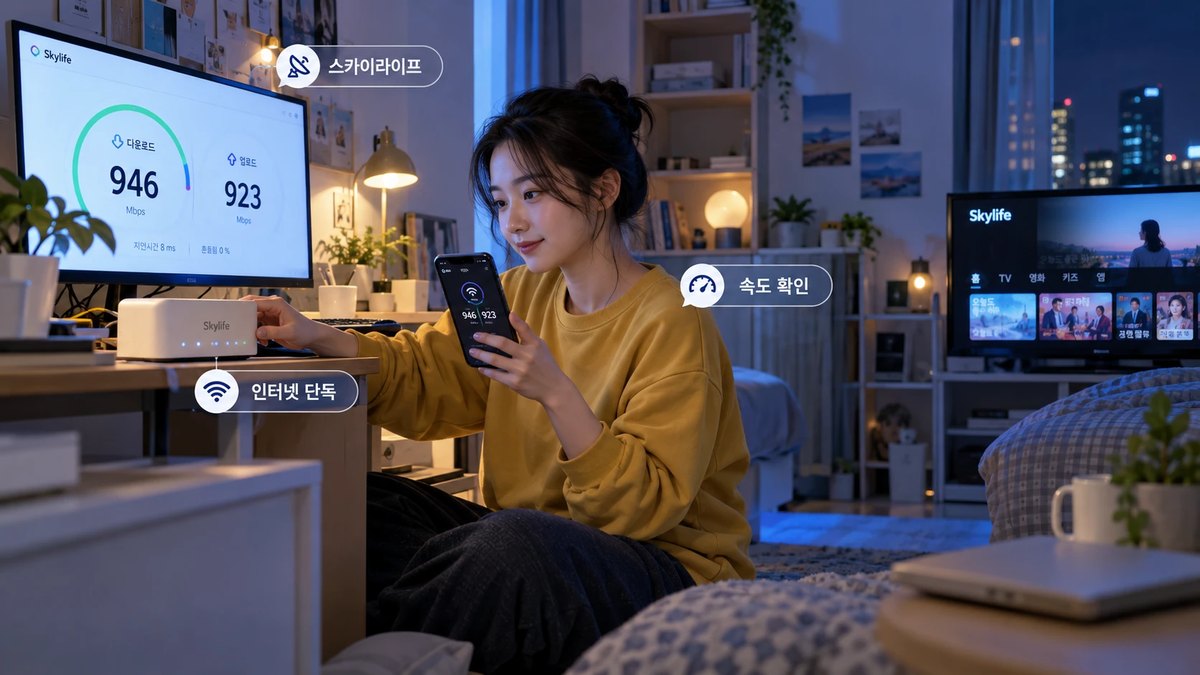스카이라이프 인터넷 단독 속도를 확인하는 사용자