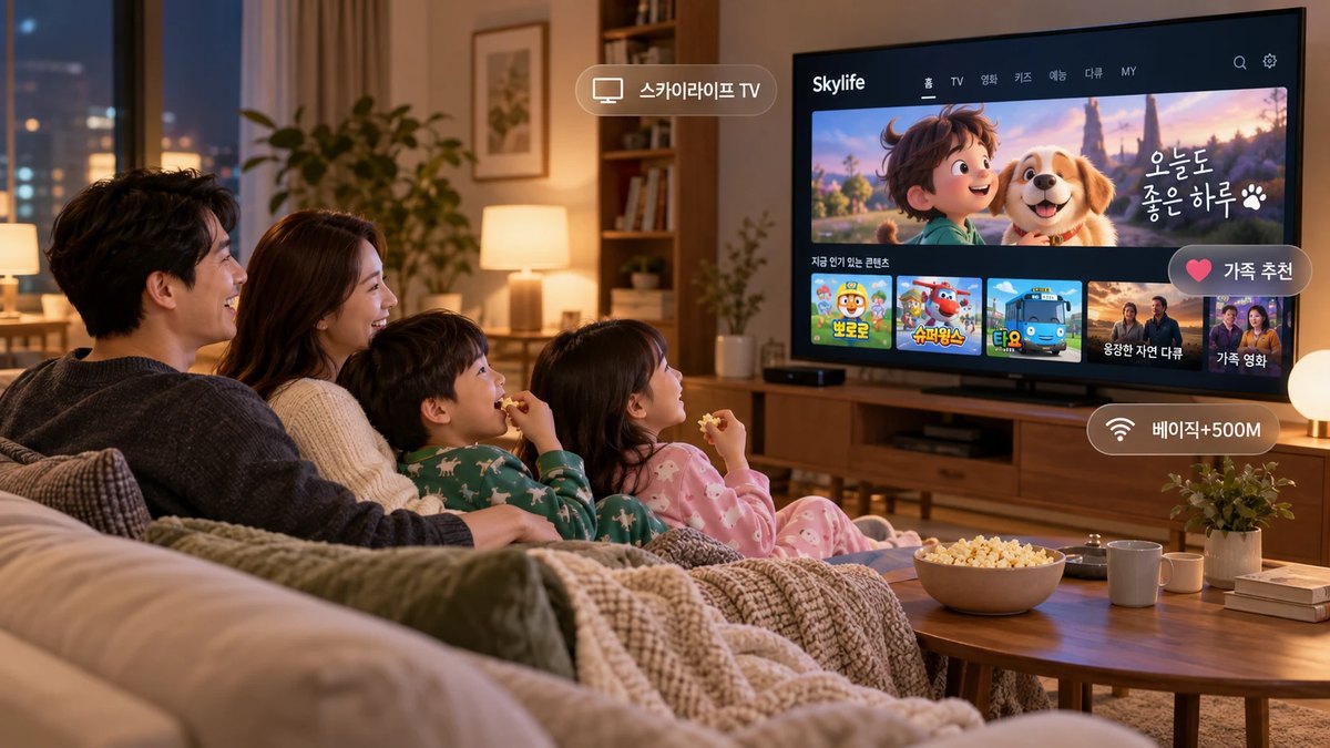 스카이라이프 TV를 함께 시청하는 가족