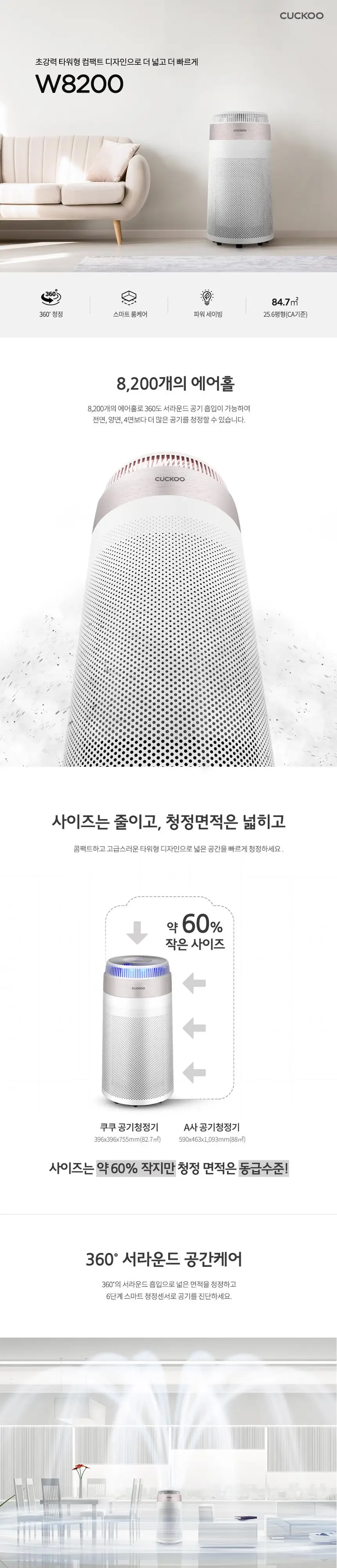 쿠쿠 공기청정기 360도 회전 20평형 AC-25W20FPMO 상세 1
