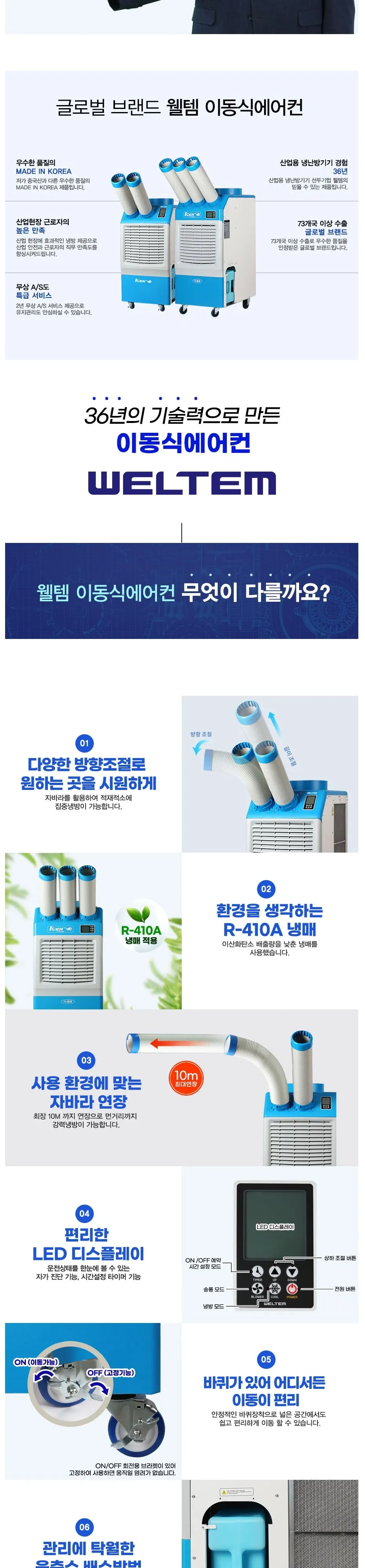 웰템 이동식 에어컨 15평형(드레인펌프) 상세 2