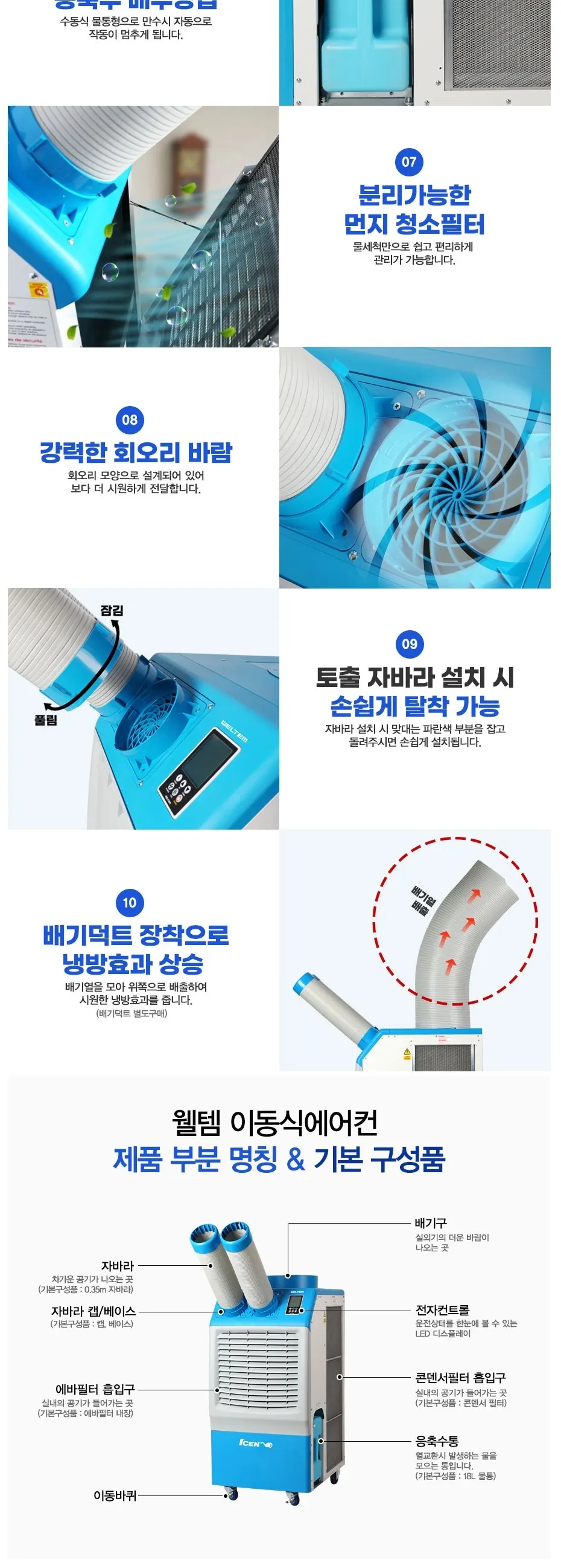 웰템 이동식 에어컨 15평형(드레인펌프) 상세 3