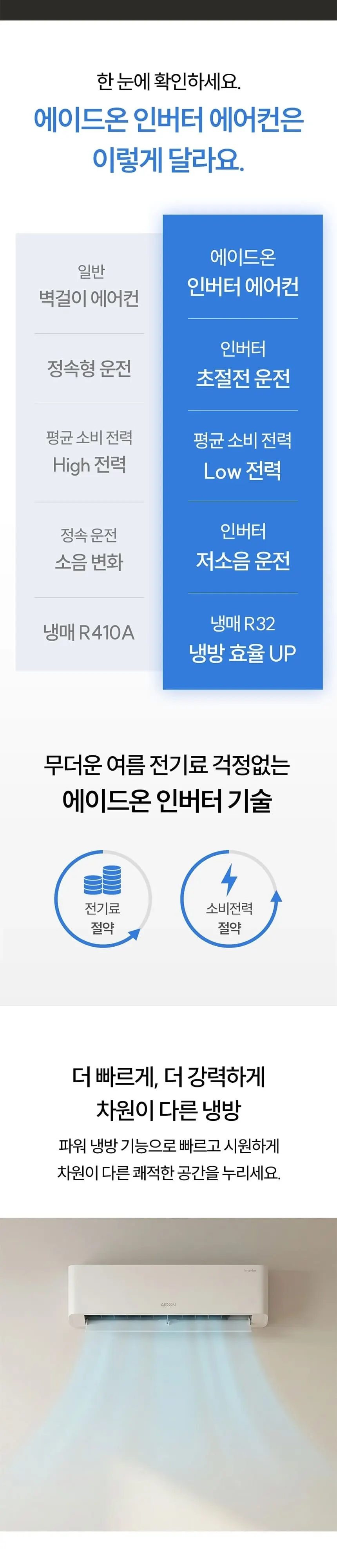 에이드온 10평형 인버터 벽걸이 에어컨 화이트 상세 2