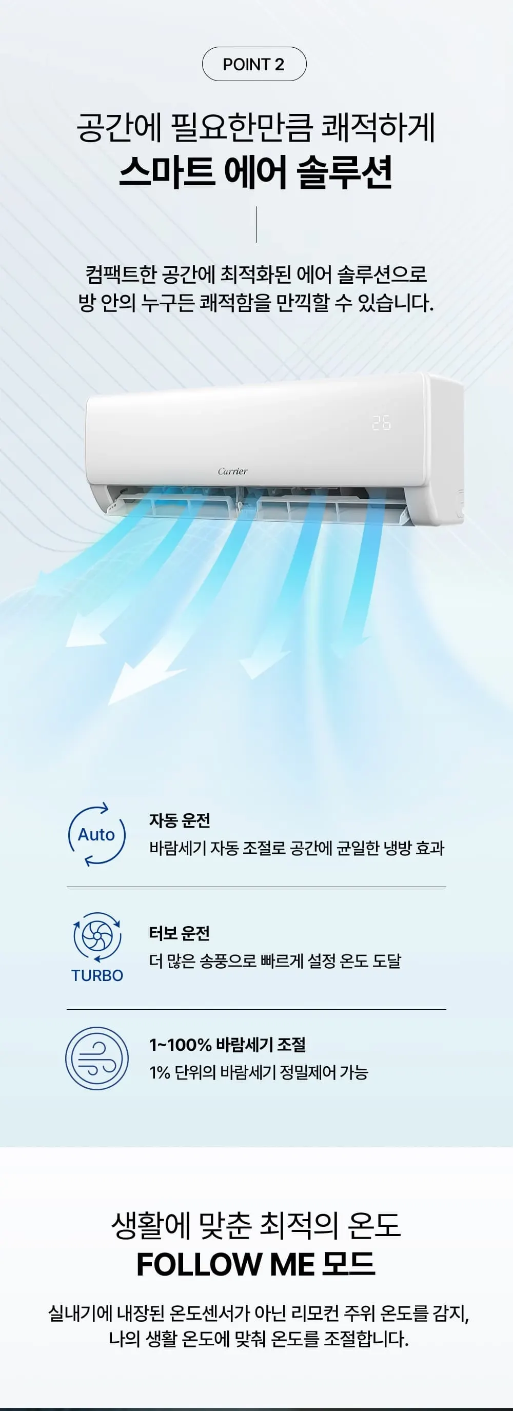 오텍캐리어 캐리어 인버터 벽걸이 에어컨 32.5㎡(10평형) AARB-0102GDWSD 5등급 상세 3