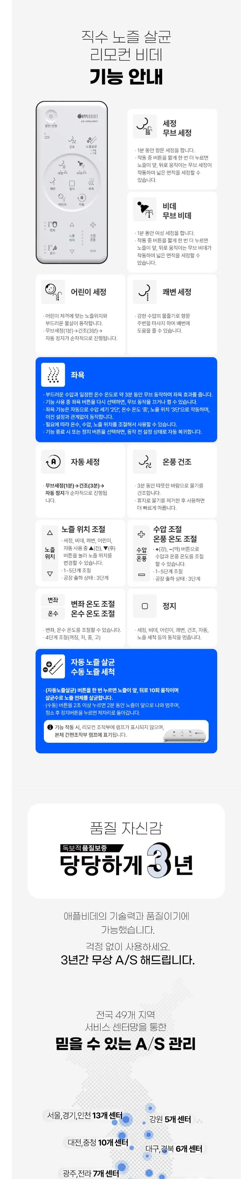 애플비데 리모콘 살균 비데 상세 8