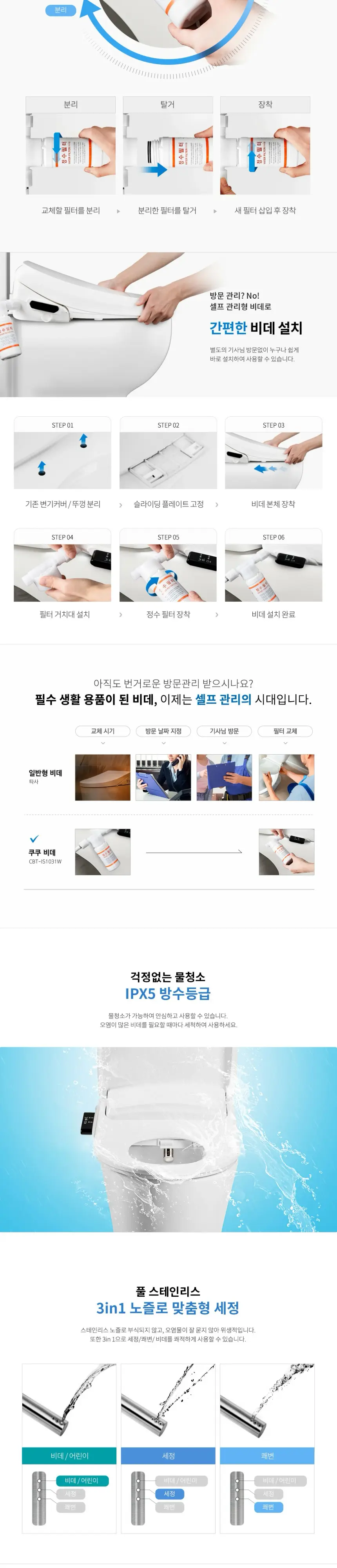 쿠쿠 인스퓨어 전기분해 자동살균 비데 CBT-IS1031RW 상세 2