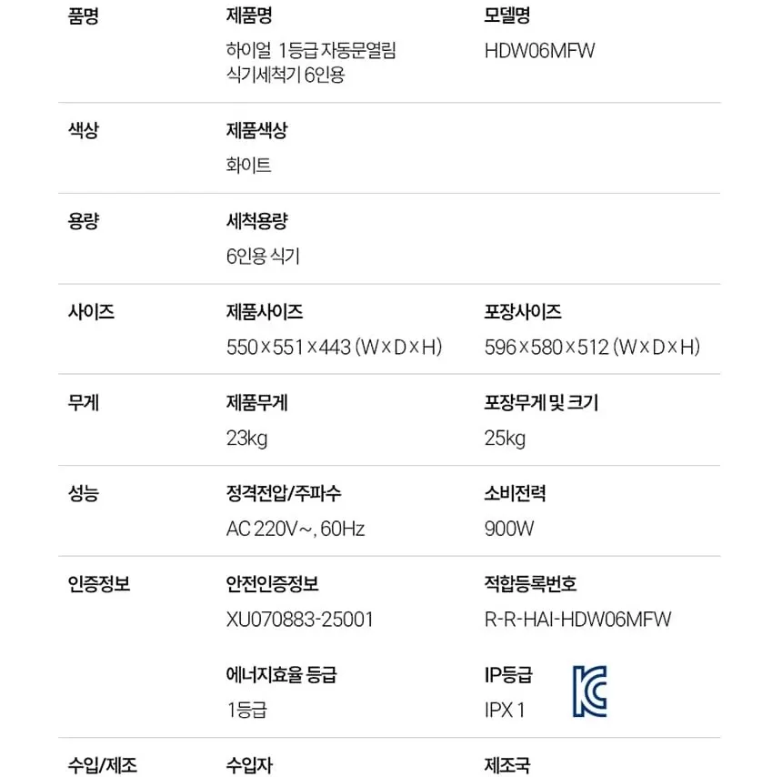 하이얼 자동문열림 식기세척기 6인용 화이트 상세 30