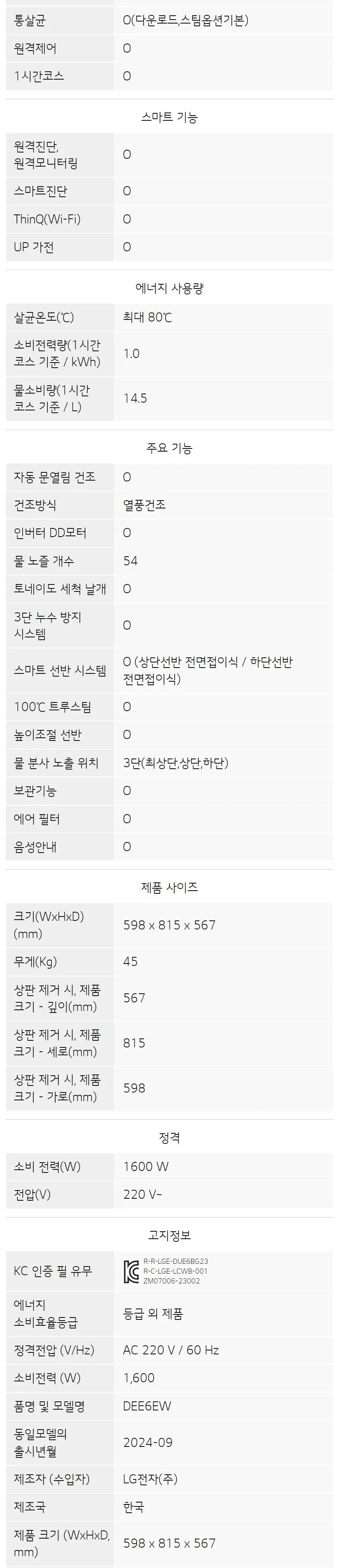 LG 식기세척기 14인용 DEE6EWE 에센스 화이트 상세 12