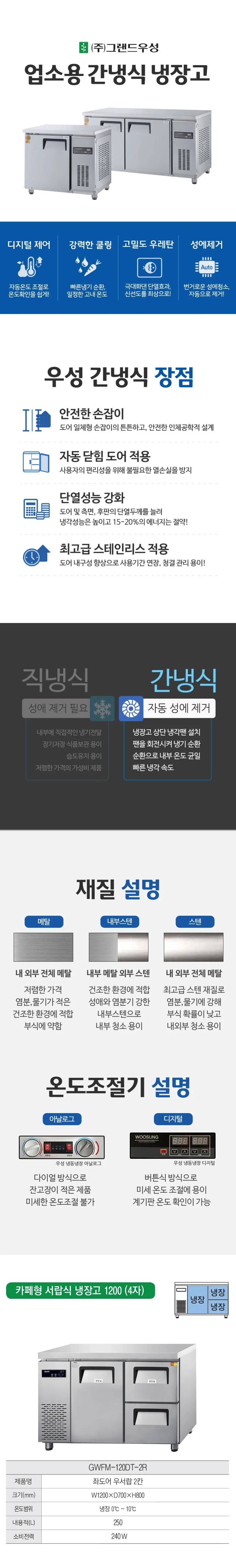 그랜드우성 간냉식 카페형 서랍 냉장고 250L GWFM-120DT-2R 상세 1