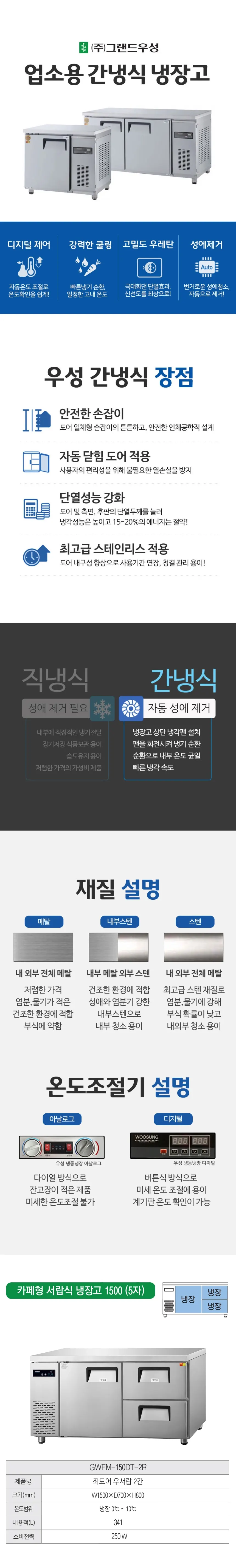 그랜드우성 간냉식 카페형 서랍 냉장고 341L GWFM-150DT-2R 상세 1