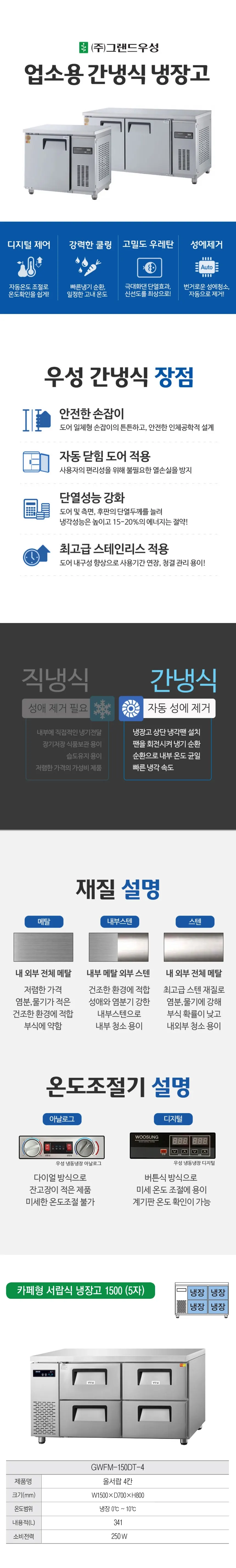 그랜드우성 간냉식 카페형 서랍 냉장고 341L GWFM-150DT-4 상세 1