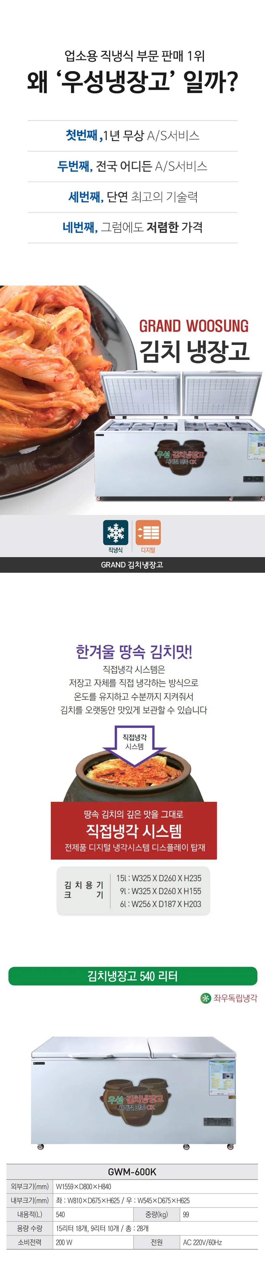 그랜드우성 김치 냉장고 540L 상세 1