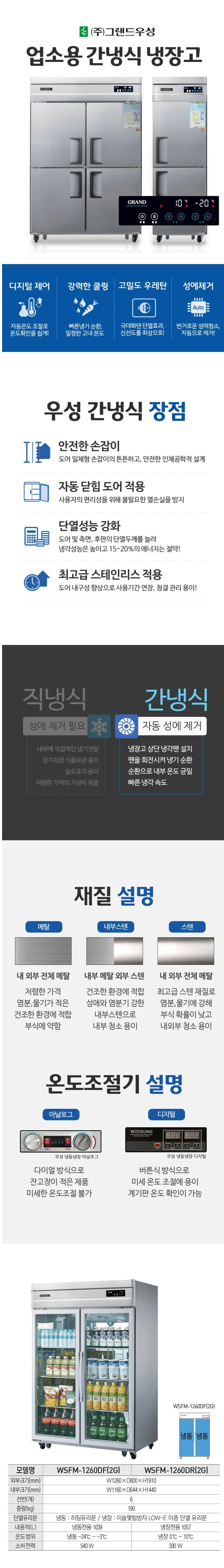 그랜드우성 간냉식 유리문 냉동고 1039L (올스텐) WSFM-1260DF(2G) 올스텐 상세 1