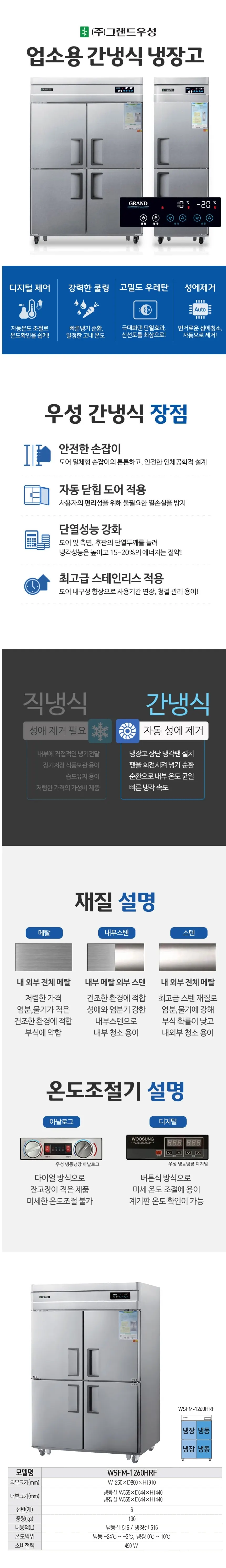 그랜드우성 간냉식 냉장고+냉동고 1032L (올스텐) WSFM-1260HRF 올스텐 상세 1