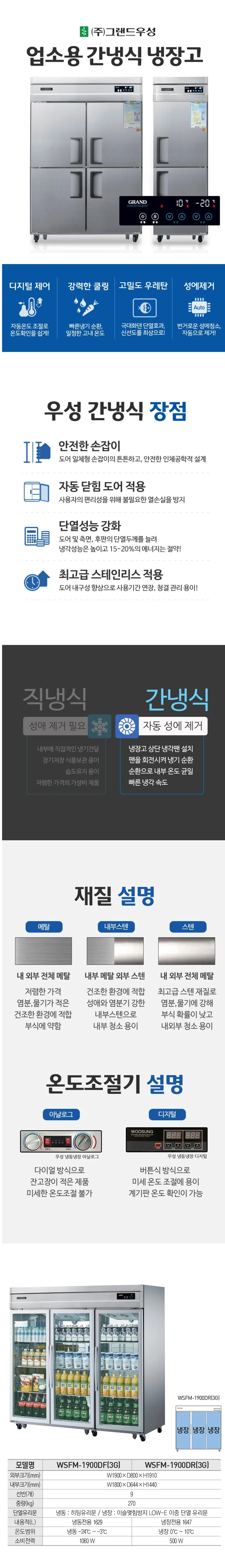 그랜드우성 간냉식 유리문 스탠드 냉장고 1647L (올스텐) WSFM-1900DR(3G) 올스텐 상세 1