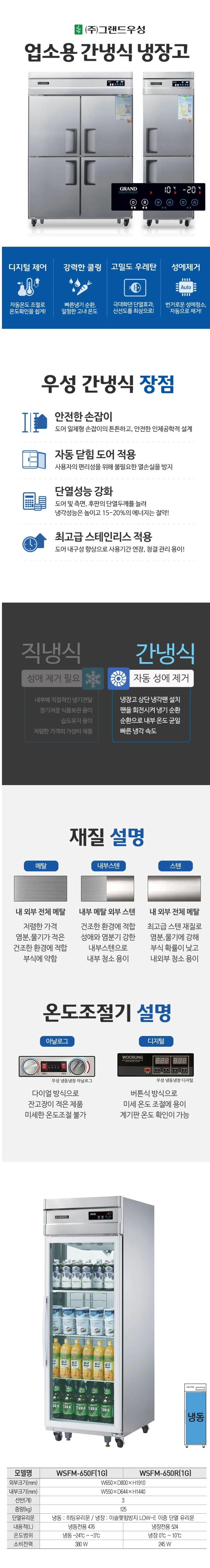 그랜드우성 간냉식 유리문 냉동고 476L (올스텐) WSFM-650F(1G) 올스텐 상세 1