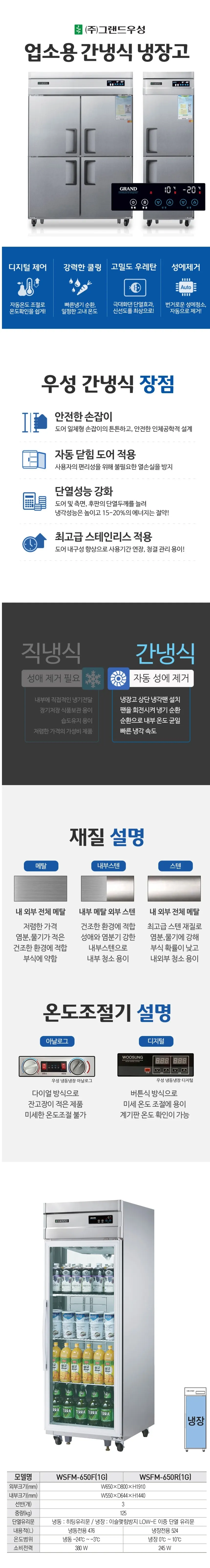 그랜드우성 간냉식 유리문 스탠드 냉장고 524L (올스텐) WSFM-650R(1G) 올스텐 상세 1