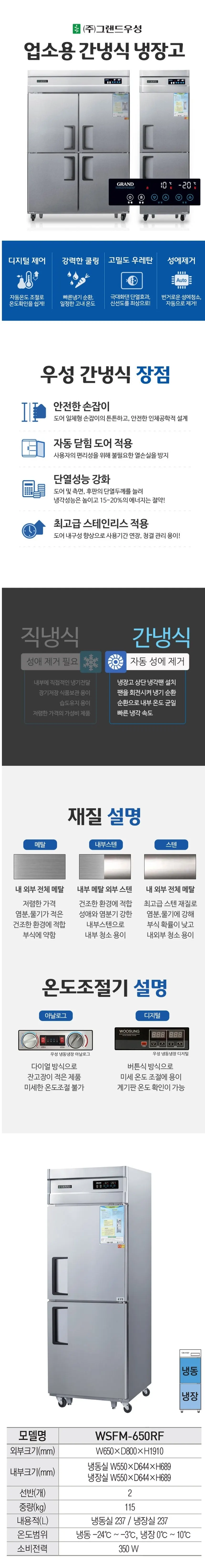 그랜드우성 간냉식 냉장고+냉동고 474L (올스텐) WSFM-650RF 올스텐 상세 1