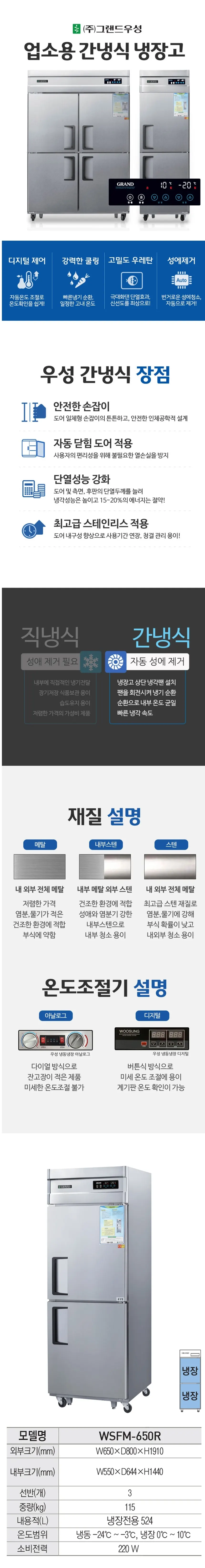 그랜드우성 간냉식 스탠드 냉장고 524L (올스텐) WSFM-650R 올스텐 상세 1