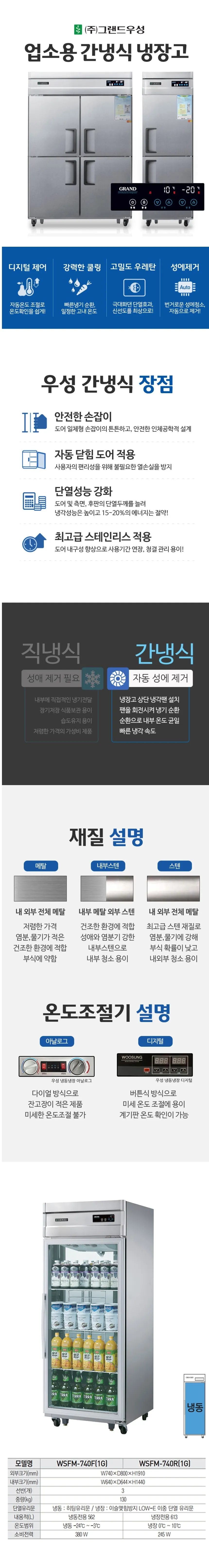 그랜드우성 간냉식 유리문 냉동고 562L (올스텐) WSFM-740F(1G) 올스텐 상세 1