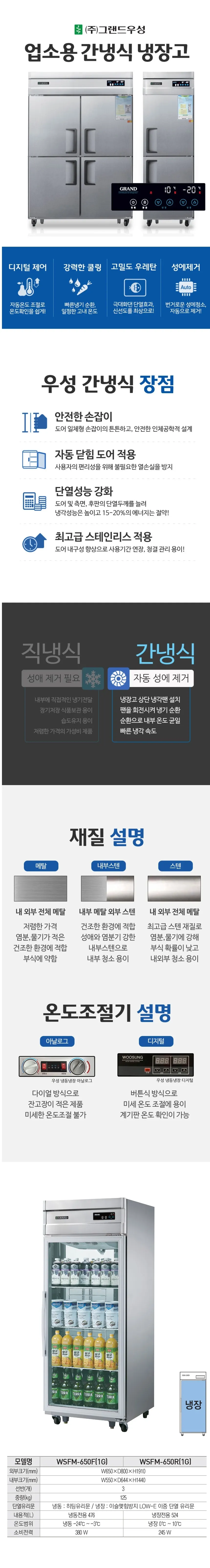 그랜드우성 간냉식 유리문 스탠드 냉장고 613L (올스텐) WSFM-740R(1G) 올스텐 상세 1
