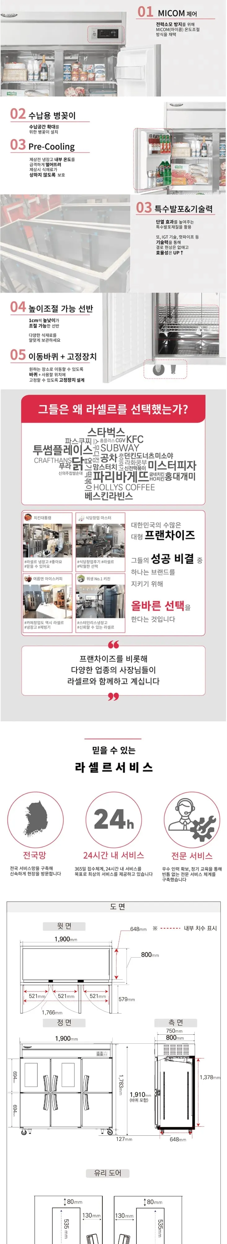 라셀르 직냉식 냉장고+냉동고 1700L(유리도어+2) 상세 2