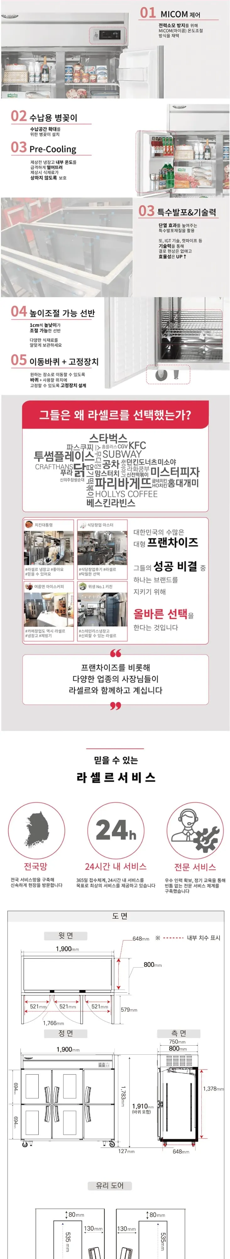 라셀르 직냉식 냉장고+냉동고 1700L(유리도어+4) 상세 2