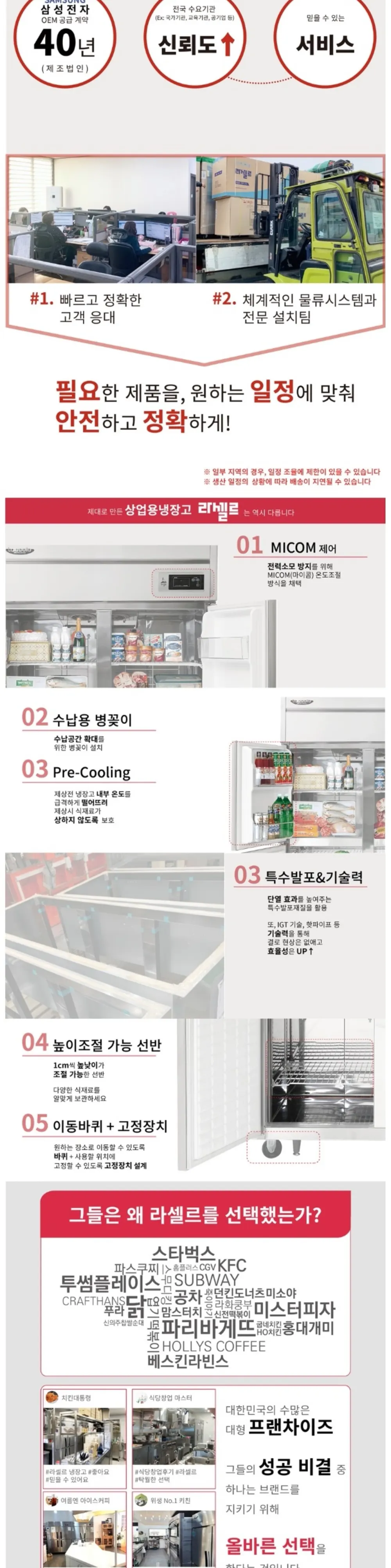 라셀르 간냉식 올스텐 45BOX 업소용 냉장고 1081L 유리도어 (냉장4칸) 상세 2