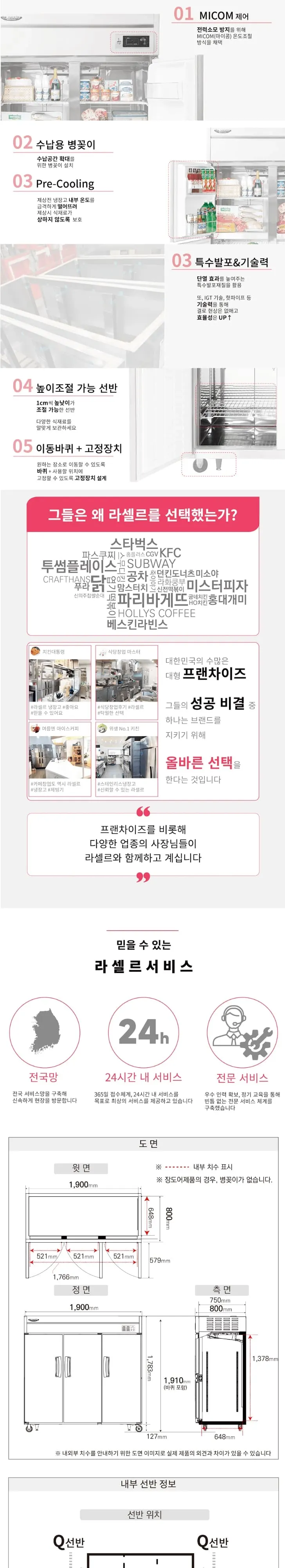 라셀르 업소용 65박스 냉장고 냉동3칸 (장도어) 상세 2