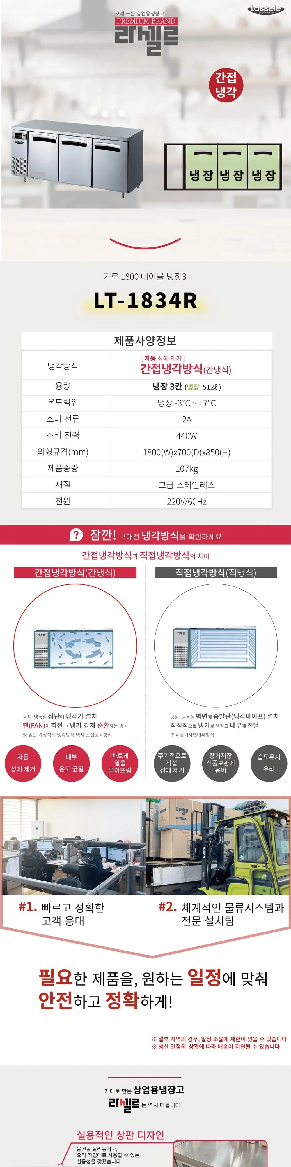 라셀르 간냉식 테이블 냉장고 512L (올스텐) 상세 1
