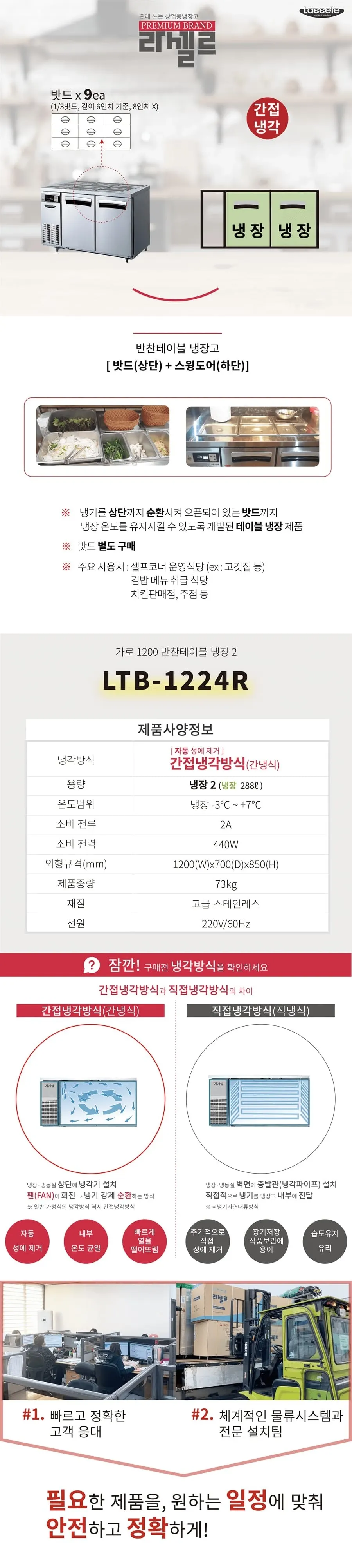 라셀르 간냉식 반찬 테이블 냉장고 288L (올스텐) 상세 1
