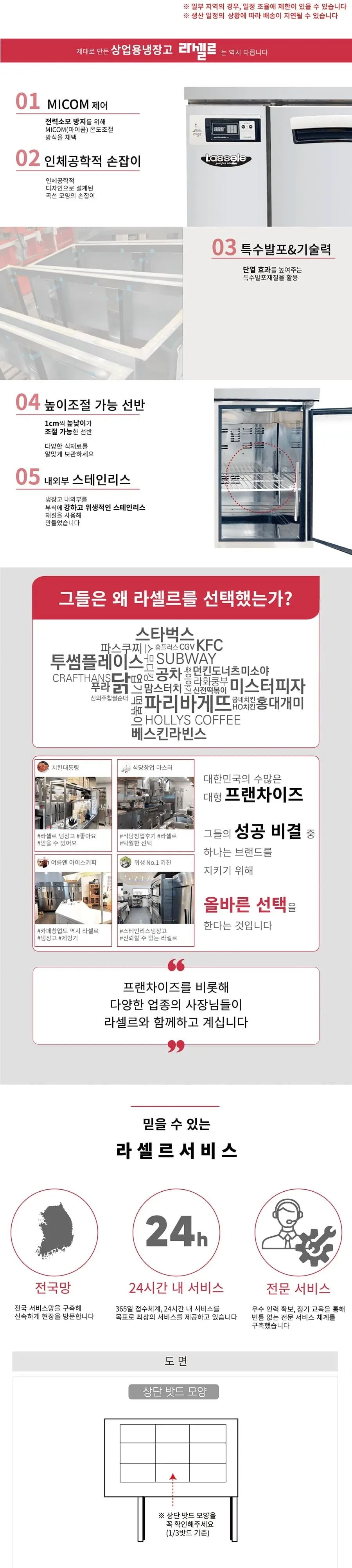 라셀르 간냉식 반찬 테이블 냉장고 288L (올스텐) 상세 2