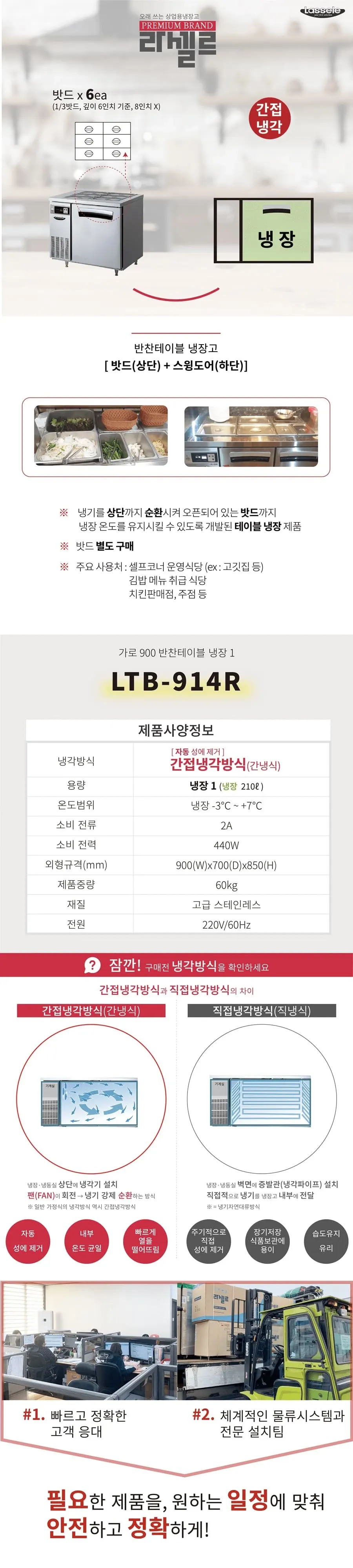 라셀르 간냉식 반찬 테이블 냉장고 210L (올스텐) 상세 1