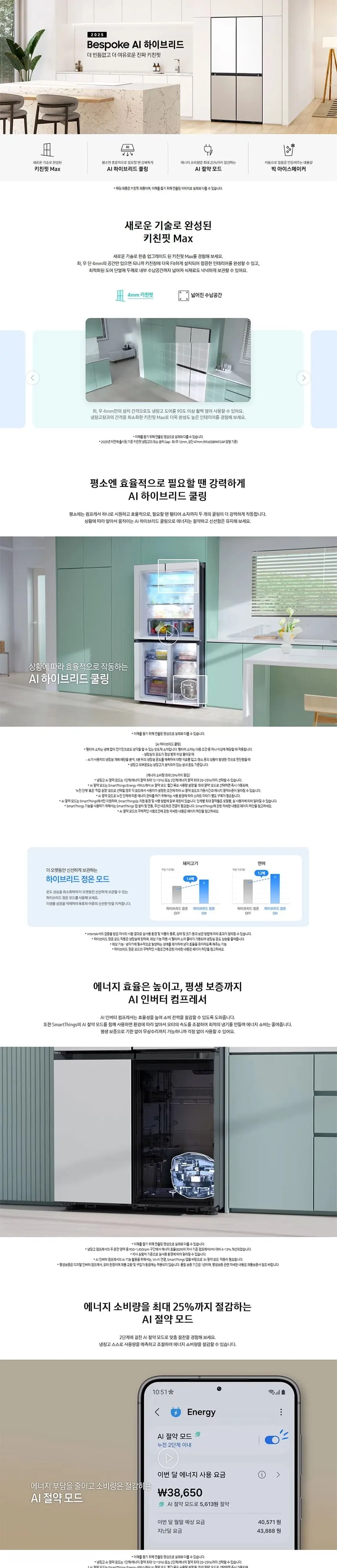 삼성 비스포크 AI 하이브리드 4도어 키친핏 맥스 냉장고 623L 상세 1