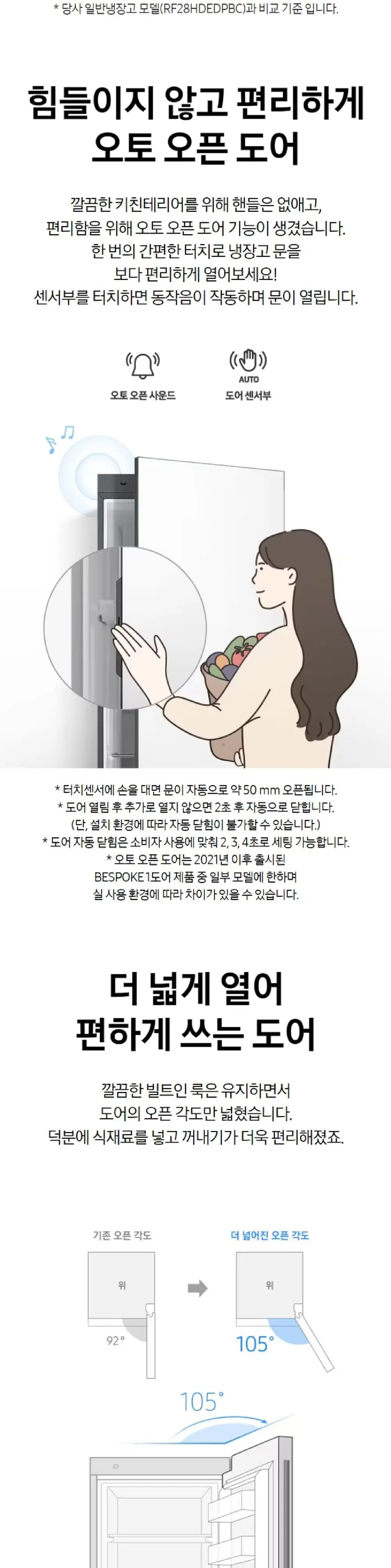 삼성 냉장고 1도어 냉장고(Bespoke), 우힌지 코타화이트 409L 상세 3