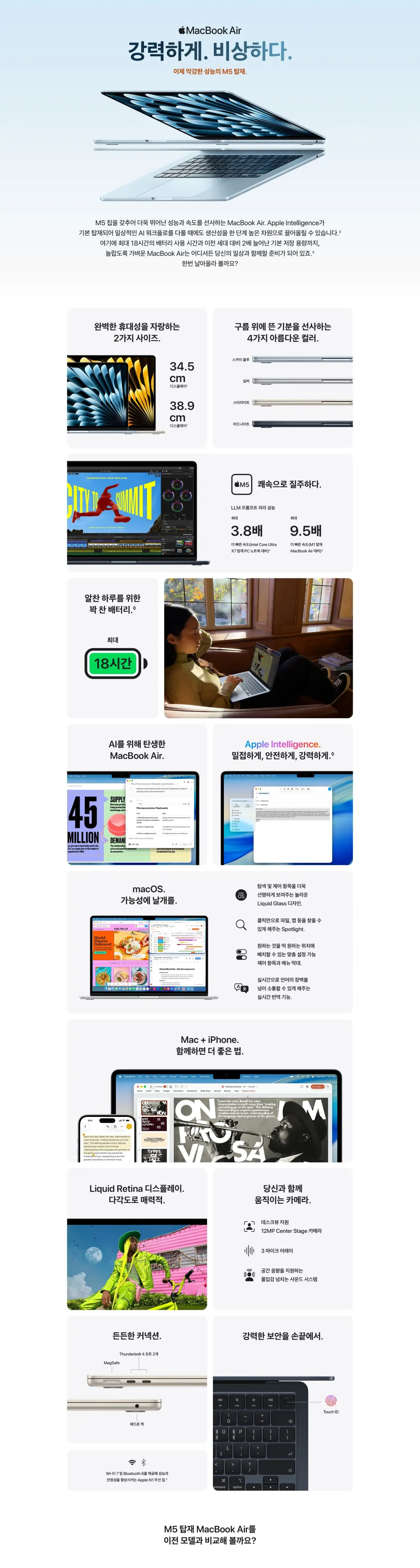 애플 APPLE 맥북에어15 M5 10코어 CPU, 10코어 GPU, 16GB / 512GB 상세 1