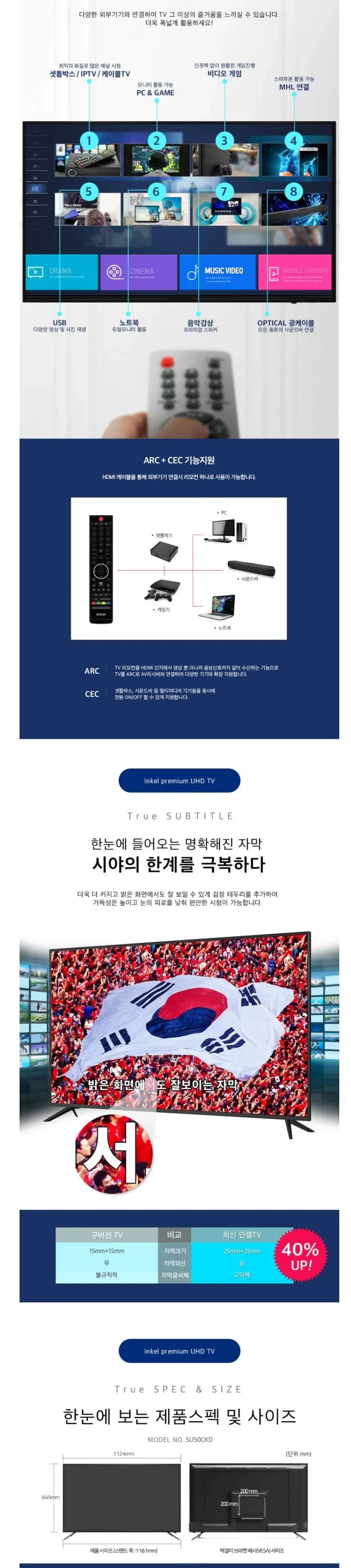 인켈 UHDTV 50인치 SU50CKD 블랙 상세 3