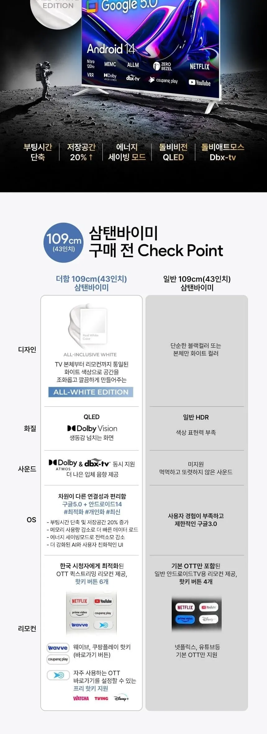 더함 CHIQ 스마트 구글5.0 안드로이드14 FHD TV 43인치 상세 12