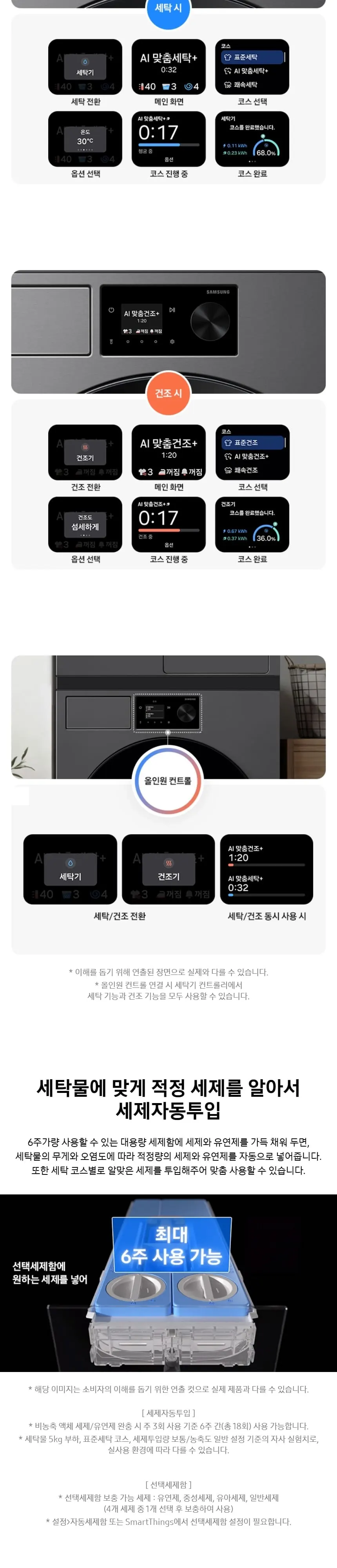 삼성 세건셋트 비스포크 AI 세탁기(21kg)+건조기(20kg) + 상단 설치 키트 다크스틸 상세 2