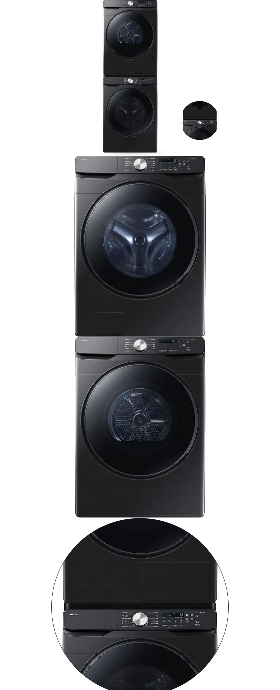 삼성 세건셋트 AI 세탁기(25kg)+건조기(21kg) + 상단 설치 키트 블랙캐비어 상세 1