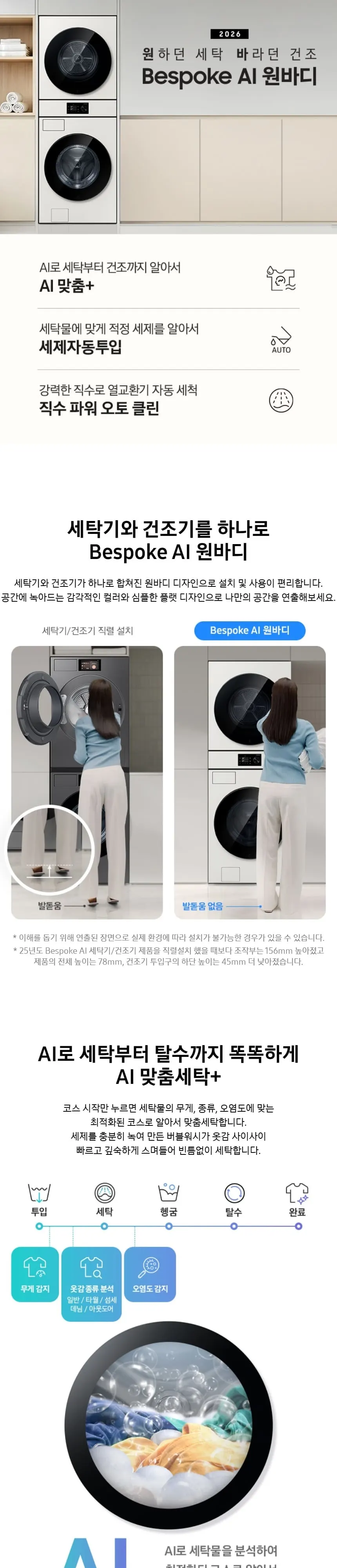 삼성 세건셋트 비스포크 AI 원바디 세탁기(24kg)+건조기(20kg) 그레이지 WH80H2420BBHY 상세 1